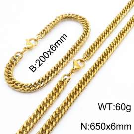 European and American fashion stainless steel 200x6mm&650x6mm Cuban chain jewelry temperament gold set
