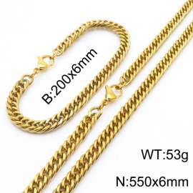 European and American fashion stainless steel 200x6mm&550x6mm Cuban chain jewelry temperament gold set