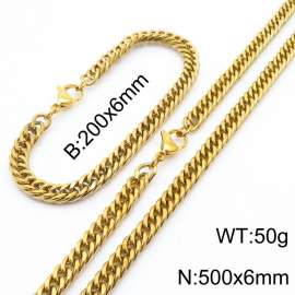 European and American fashion stainless steel 200x6mm&500x6mm Cuban chain jewelry temperament gold set