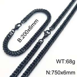 European and American fashion stainless steel 200x6mm&750x6mm Cuban chain jewelry temperament black set