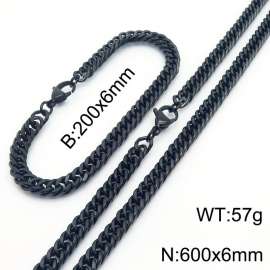 European and American fashion stainless steel 200x6mm&600x6mm Cuban chain jewelry temperament black set