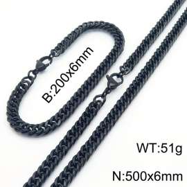 European and American fashion stainless steel 200x6mm&500x6mm Cuban chain jewelry temperament black set