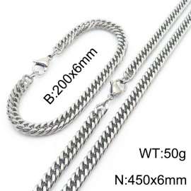 European and American fashion stainless steel 200x6mm&450x6mm Cuban chain jewelry temperament silver set