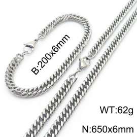 European and American fashion stainless steel 200x6mm&650x6mm Cuban chain jewelry temperament silver set