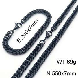 European and American fashion stainless steel 200x7mm&550x7mm Cuban chain jewelry temperament black set