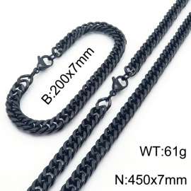 European and American fashion stainless steel 200x7mm&450x7mm Cuban chain jewelry temperament black set