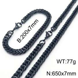 European and American fashion stainless steel 200x7mm&650x7mm Cuban chain jewelry temperament black set