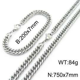 European and American fashion stainless steel 200x7mm&750x7mm Cuban chain jewelry temperament silver set