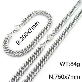 European and American fashion stainless steel 200x7mm&750x7mm Cuban chain jewelry temperament silver set