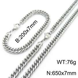 European and American fashion stainless steel 200x7mm&650x7mm Cuban chain jewelry temperament silver set