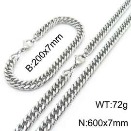 European and American fashion stainless steel 200x7mm&600x7mm Cuban chain jewelry temperament silver set