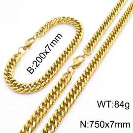 European and American fashion stainless steel 200x7mm&750x7mm Cuban chain jewelry temperament gold set