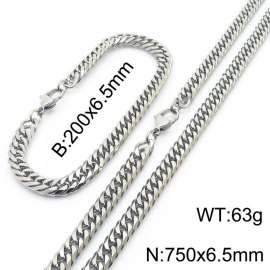 750mm Stainless Steel Cuban Chain Sets Bracelet & Necklace Silver Color