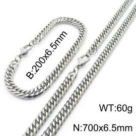 700mm Stainless Steel Cuban Chain Sets Bracelet & Necklace Silver Color
