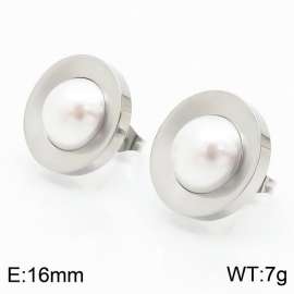 Stainless Steel Silver Pearl Stud Earring for Women
