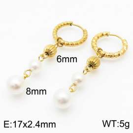 Stainless steel irregular circle combined small ball lantern double pearl trendy gold earring