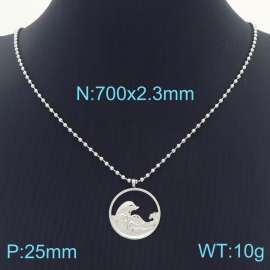 Fashion Stainless Steel Sea Waves Round Pendant Necklace Bead Chain Simple Jewelry Necklaces