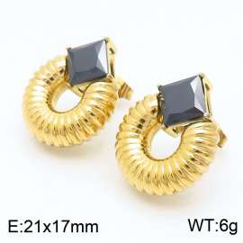 French Black Zircon Round Earring Women Stainless Steel Gold Color