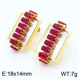 Luxury Stainless Steel Square Earrings Red CZ Crystal Earrings Women Jewelry