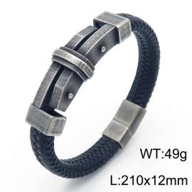 Fashion personality Stainless steel leather braided magnetic buckle bracelet