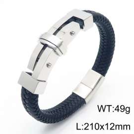 Fashion personality Stainless steel leather braided magnetic buckle bracelet