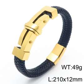 Fashion personality Stainless steel leather braided magnetic buckle bracelet