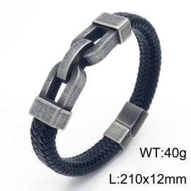 Fashion personality casual stainless steel hollowed out accessories leather rope bracelet