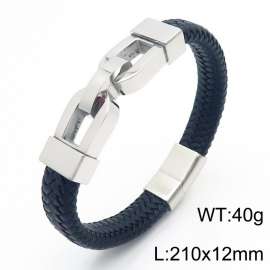 Fashion personality casual stainless steel hollowed out accessories leather rope bracelet