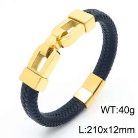 Fashion personality casual stainless steel hollowed out accessories leather rope bracelet