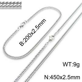 2.5mm Stainless Steel Cuban Chain Jewelry Set with 200mm Bracelet&450mm Necklace