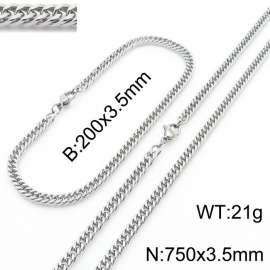 3.5mm Stainless Steel Cuban Chain Jewelry Set with 200mm Bracelet&750mm Necklace