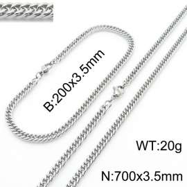 3.5mm Stainless Steel Cuban Chain Jewelry Set with 200mm Bracelet&700mm Necklace