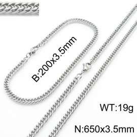 3.5mm Stainless Steel Cuban Chain Jewelry Set with 200mm Bracelet&650mm Necklace