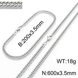 3.5mm Stainless Steel Cuban Chain Jewelry Set with 200mm Bracelet&600mm Necklace