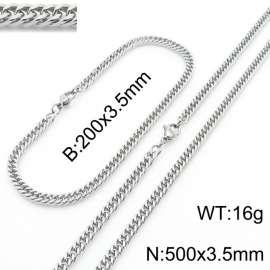 3.5mm Stainless Steel Cuban Chain Jewelry Set with 200mm Bracelet&450mm Necklace