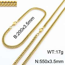 3.5mm Gold-Plated Stainless Steel Cuban Chain Jewelry Set with 200mm Bracelet&550mm Necklace
