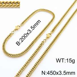 3.5mm Gold-Plated Stainless Steel Cuban Chain Jewelry Set with 200mm Bracelet&450mm Necklace