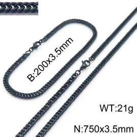 3.5mm Black-Plated Stainless Steel Cuban Chain Jewelry Set with 200mm Bracelet&750mm Necklace