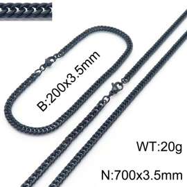 3.5mm Black-Plated Stainless Steel Cuban Chain Jewelry Set with 200mm Bracelet&700mm Necklace