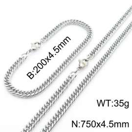 4.5mm Stainless Steel Cuban Chain Jewelry Set with 200mm Bracelet&750mm Necklace