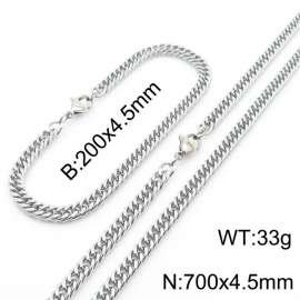 4.5mm Stainless Steel Cuban Chain Jewelry Set with 200mm Bracelet&700mm Necklace