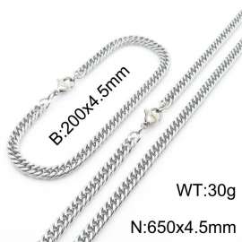 4.5mm Stainless Steel Cuban Chain Jewelry Set with 200mm Bracelet&650mm Necklace