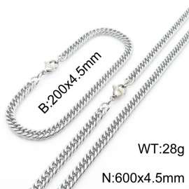 4.5mm Stainless Steel Cuban Chain Jewelry Set with 200mm Bracelet&600mm Necklace