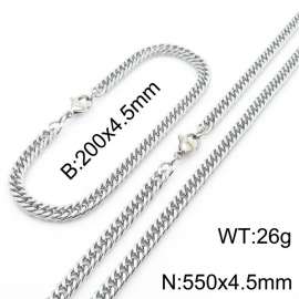 4.5mm Stainless Steel Cuban Chain Jewelry Set with 200mm Bracelet&550mm Necklace