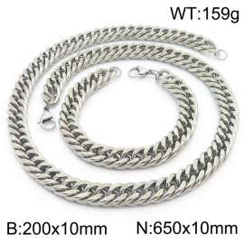 10mm 650mm Stainless Steel Sets Cuban Chain Bracelet Necklace Silver Color