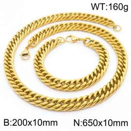 10mm 650mm Stainless Steel Sets Cuban Chain Bracelet Necklace Gold Color
