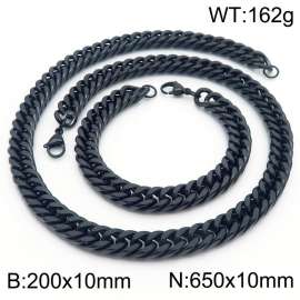 10mm 650mm Stainless Steel Sets Cuban Chain Bracelet Necklace Black Color