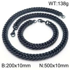 10mm 500mm Stainless Steel Sets Cuban Chain Bracelet Necklace Black Color
