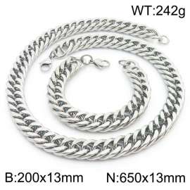 13mm 650mm Stainless Steel Sets Cuban Chain Bracelet Necklace Silver Color