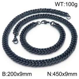 9*200/450mm Simple vacuum electroplating black whip chain stainless steel men's bracelet necklace set